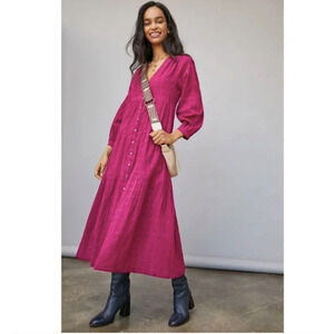 Anthropologie Fuchsia Button-Front Maxi Dress